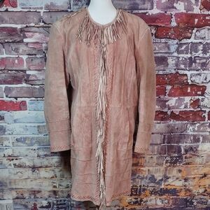 Pamela McCoy Suede Duster Coat w/Fringe Detail